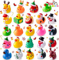 JOYIN 24 Pcs Christmas Ducks Bath Toys, Assorted Cute Rubber Duckies Bulk for Christmas Party Favors, Mini Ducky Baby Bathtub Shower Pool Toys for Kids, Xmas Table Dcorations Stocking Stuffers Gifts