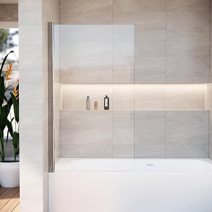 Shower Door Swing Bathtub Screen,30 *W x 55*H in Bathtub Shower,Bathroom Door with Bottom Seal,Liftable and Foldable Glass Door,Rectangular Bathtub Screen Chrome