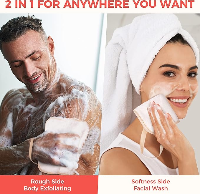 ZOMCHI Exfoliating Washcloth for Face and Body, Dual Function Wash Cloth with Soft and Rough Sides, Exfoliating Scrub Bath Towels, Washcloth with Loop (White, 3 Pack)