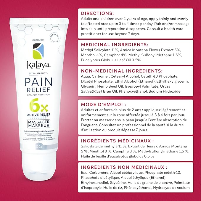 Kalaya Pain Relief Cream with Arnica – Fast-Acting Joint & Muscle Pain Relief – 6 Natural Ingredients – No-Mess Applicator – RMT-Inspired Design – Dermatologist Tested – 4.2 oz