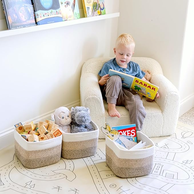 NaturalCozy Storage Cubes 9”x9”x7”Cotton Rope Woven Baskets for Organizing 3-Pack | 9 Inch Cube Storage Bin | Small Basket for Shelf Nursery, Pantry, Decorative Plant, Bathroom Closet, Toy Gift