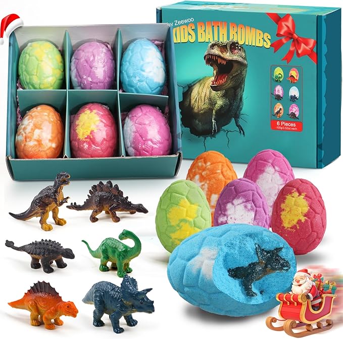 Bath Bombs for Kids with Surprise Inside, 6 Pack Dinosaur Toys Toddler Bath Bombs Gift, Organic Bubble Bath Fizzies, Dinosaur Egg, Stocking Stuffers for Kids, Christmas Gifts for Kid 3-12