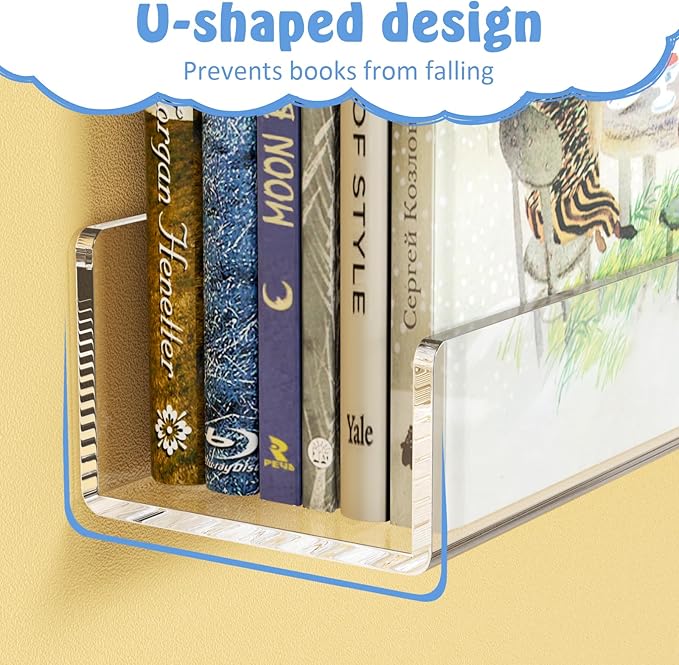 NIUBEE 36-Inch Acrylic Floating Bookshelves for Kids, 2-Pack, Extra-Large Wall Shelves for Expanding Book Collections and Family Spaces