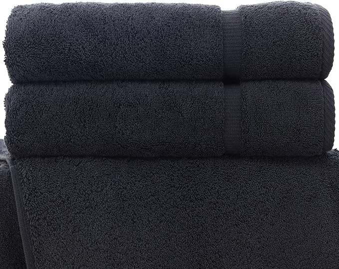 Luxury Hotel & Spa Quality, Quick Dry 100% Turkish Cotton 700 GSM, Eco Friendly Towel, for Bathroom Dobby Border Soft Bath Towel Set 27 X 54 (Black, Bath Towels - Set of 2)
