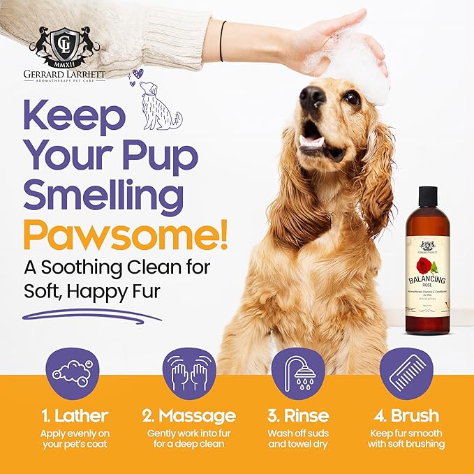 Dog Shampoo and Conditioner Balancing Rose 16 Fl Oz Dog Shampoo Itchy Skin Relief, Aromatherapy Natural Dog Shampoo for Smelly Dogs with Aloe Vera, Rose & Oatmeal Shampoo for Dogs by Gerrard Larriett