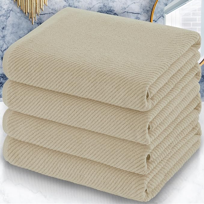 VOOVA & MOVAS Bath Towel Set, Large 30" x 56" - 100% Cotton | Quick Dry | Light Weight | Thick | Soft | Absorb, Lightweight Bath Towels, 4PC Shower Towels for Bathroom, Bathroom Essentials, Beige