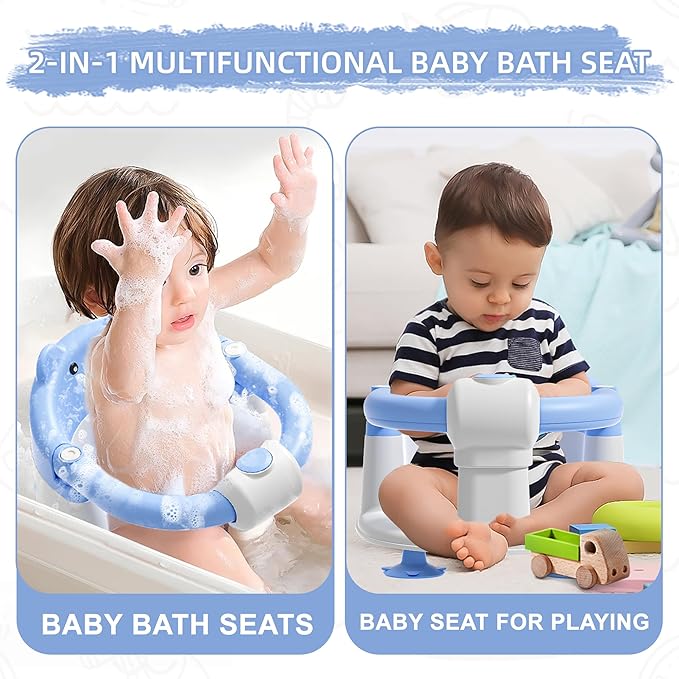 Baby Bath Seat for Babies 6 Months & Up, Toddler Bath Seats for Babies Sitting Up, Non-Slip Infant Bath Tub Chair with 4 Suction Cups & Soft Cushion for Shower, Compact Toddler Bathtub Seat, Blue