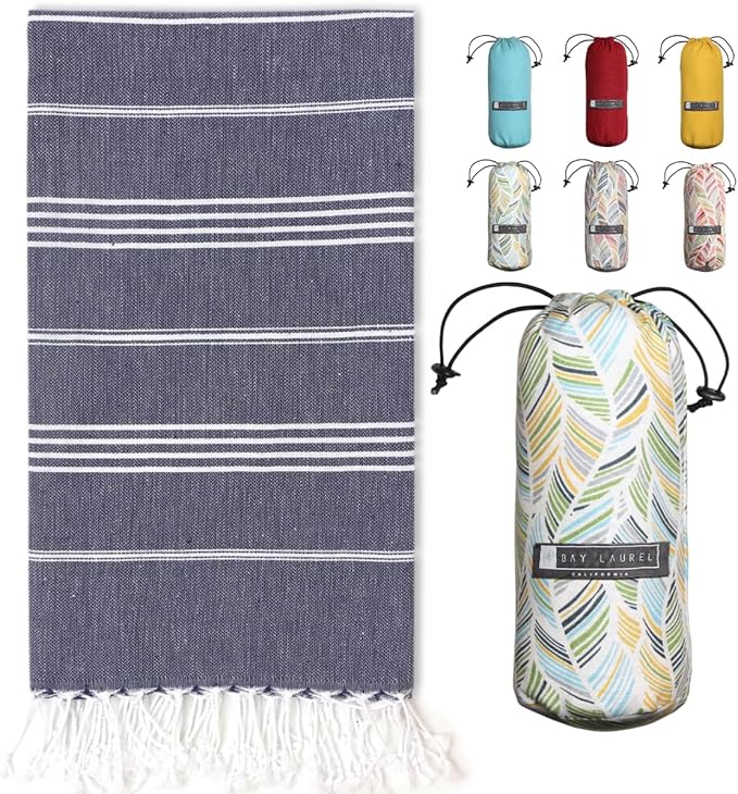 BAY LAUREL Turkish Beach Towel with Travel Bag 39 x 71 Quick Dry Sand Free Lightweight Large Oversized Towels Light