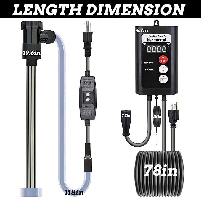 3500W 240V Above-Ground Pool Immersion Water Heater with Temp Control & GFCI – Submersible Electric Heater for Hot Tub, Bucket, Baptistry, Inflatable Pool, Baptismal Pool & Bathtub