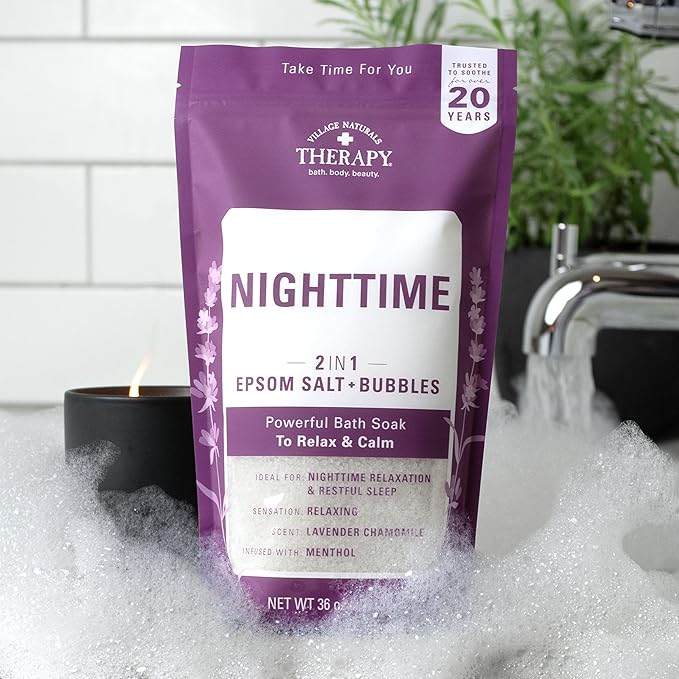 Village Naturals Therapy, Nighttime Foaming Epsom Soak, 36 Oz, Pack of 3