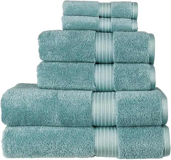 Christy Supreme Hygro 6 Piece Towel Set | Mineral Blue | 100% Luxury Supima Cotton | Ultra Soft | Super Absorbent | 650GSM | 2 Bath Towels 2 Hand Towels 2 Face Cloths
