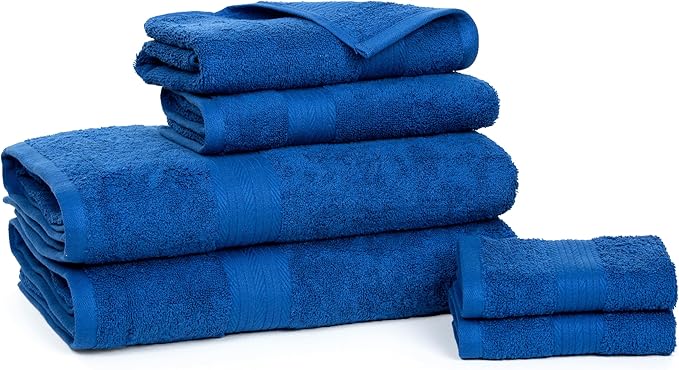 Ample Decor 100% Cotton 6 Piece Towels Sets for Bathroom, 2 Bath Towels, 2 Hand Towels, 2 Wash Cloths - Navy Blue