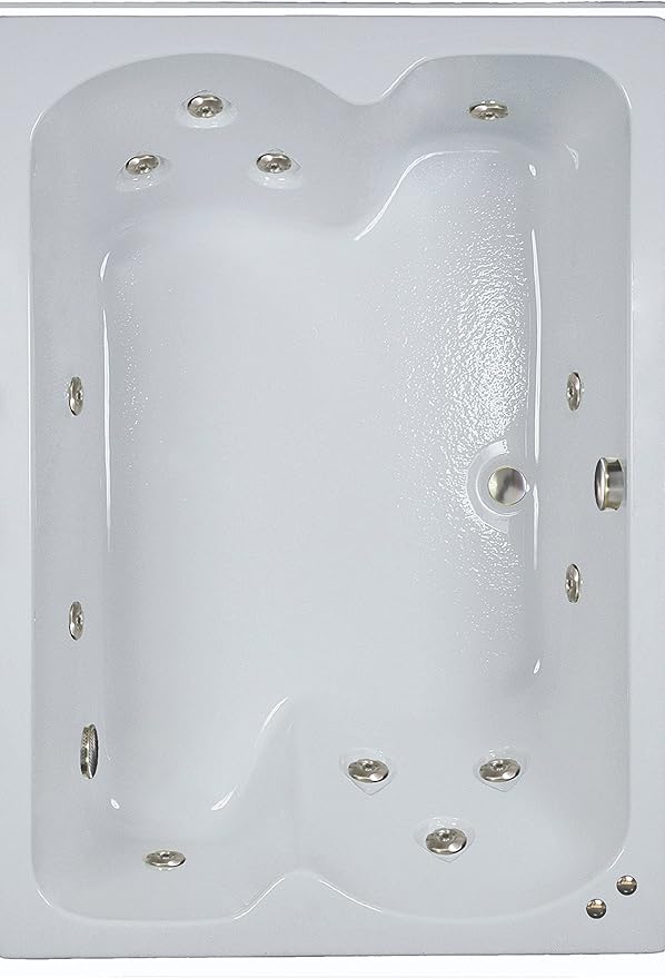 60 in. x 43 in. Acrylic Rectangular Drop-In Whirlpool Bathtub with Center Drain in White