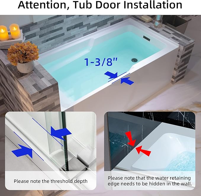 WOODBRIDGE 60" Acrylic Rectangular Alcove Soaking Bathtub in White with Right Drain, Matte Black Pop-Up Drain Included BA6030R