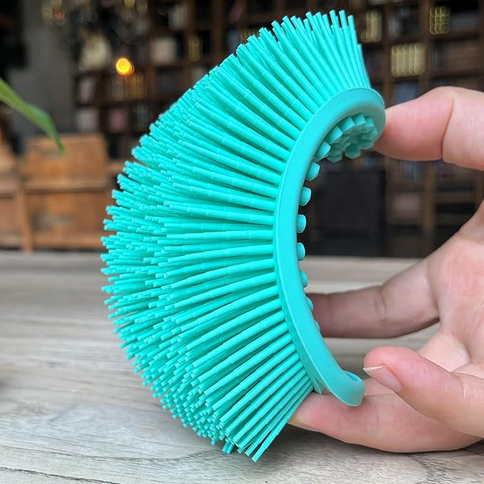 Premium Sensory Brush for Kids or Autism,Soft Silicone Body Scrubber,2 in 1 Sensory Room Occupational Therapy Brushes,Silicone Loofah,Pet Shower Brush Bath Shampoo Brushes(hangable-Oval-Teal)