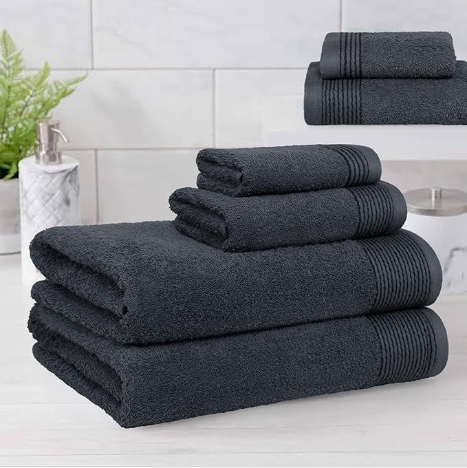 Belizzi Home 100% Cotton Ultra Soft 6 Pack Towel Set, Contains 2 Bath Towels 28x55 inch, 2 Hand Towels 16x24 inch & 2 Washcloths 12x12 inch, Compact Lightweight & Highly Absorbant - Charcoal Grey