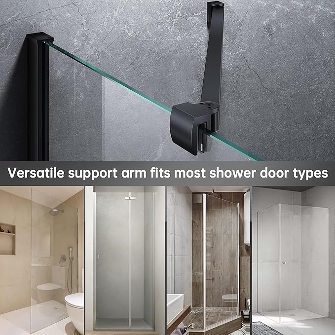 Frameless Shower Door Support Bar, Stainless Steel Wall-to-Glass Support Arm to Fixed Shower Glass Panel, for 1/4"-3/8" (6-10 mm) Door, 180° Pivot & Stow-Flat Mode (Matte Black, 51.2-inch(1300mm))
