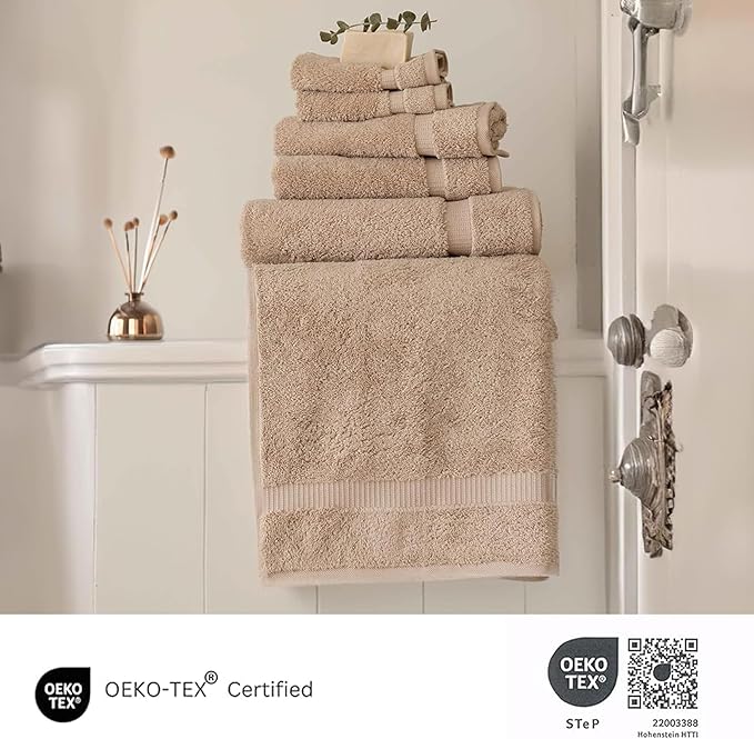 SALBAKOS 100% Turkish Cotton 6-Piece Towel Set | Heirloom Quality Hotel & Spa Collection | Soft, Super Absorbent 2 Washcloth, 2 Hand, 2 Bath Towel Sets | Made in Turkey (Taupe, 6 Piece Towel Set)