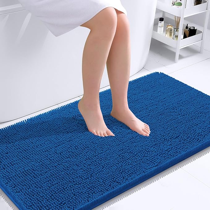 OLANLY Bathroom Rugs 44x24, Extra Soft Absorbent Chenille Bath Rugs, Rubber Backing Quick Dry, Machine Washable Bath Mats for Bathroom Floor, Tub and Shower, Home Decor Accessories, Deep Navy Blue