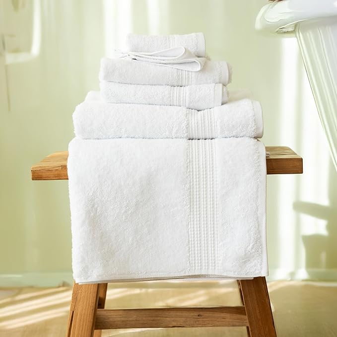 100% Turkish Cotton Towel Set of 6 - Soft, Plush & Super Absorbent - Premium Set with 2 Bath Towels, 2 Hand Towels, and 2 Washcloths - Made in Turkey (White, 6-Piece Towel Set)