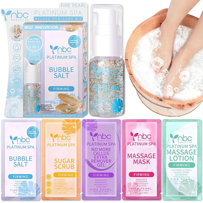 Pedicure Foot Soak Set - Upgraded 6 in 1 Foot Spa, Foot Bath Spa, Pedicure Kit, Foot Soak for Tired & Dry Cracked Feet, Athletes Feet, Bad Odor, Softens Calluses (Pearl)