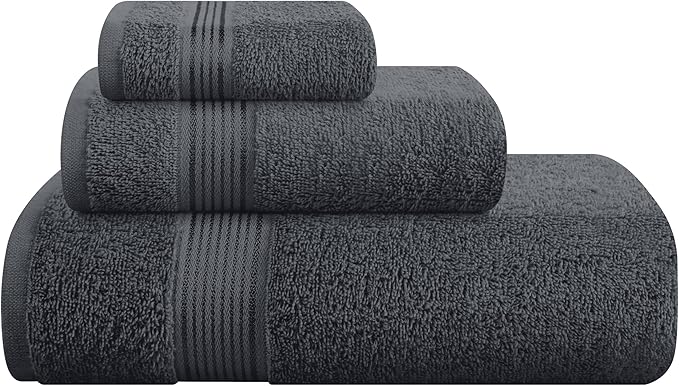 Belizzi Home Ultra Soft 3 Pack Cotton Towel Set, Contains a Bath Towel 28x55 inch, a Hand Towel 16x24 inch & a Wash Coth 12x12 inch, Ideal Everyday use, Compact & Lightweight - Charcoal Grey