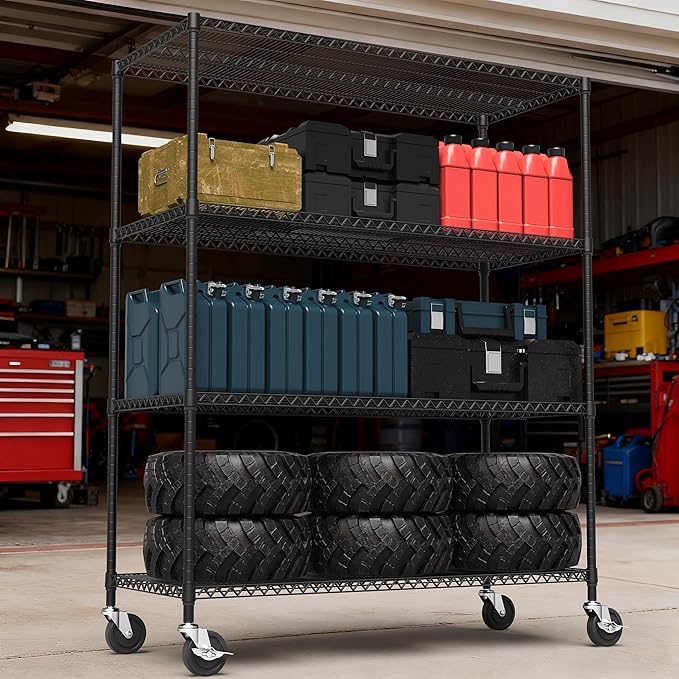 4 Tiers Shelf 2640 lbs Steel Storage Shelving Utility Shelving Unit Steel Organizer Wire Rack for Home,Kitchen,Office,Garage Black 23.6" D x 53.1" W x 73.6" H