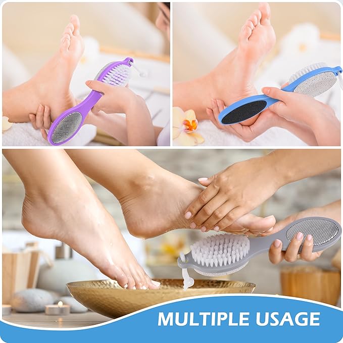 3 Pcs 4 in 1 Foot Brush for Use in Shower with Pumice Stone, Foot Rasp and Sandpaper, Foot Scrubber Brush for Feet, Dead Skin Remover for Foot Care (3 Colors)