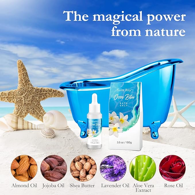 Bath & Body Gift Set, Bath Basket Spa kit Gifts for Her Him Birthday Gifts for Women, Luxury Home Spa Kit, 8pcsChristmas Gifts for Women Ocean Vanilla, Spa Gift Baskets, Unique Mother's Day Gifts