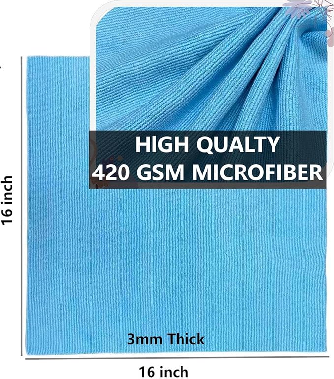 Microfiber Towels,10-Pack,16"x16",420GSM Edgeless,Soft Absorbent,Professional Polishing,Wax Removal,Car Detailing,Home Cleaning Rays,Sky Blue
