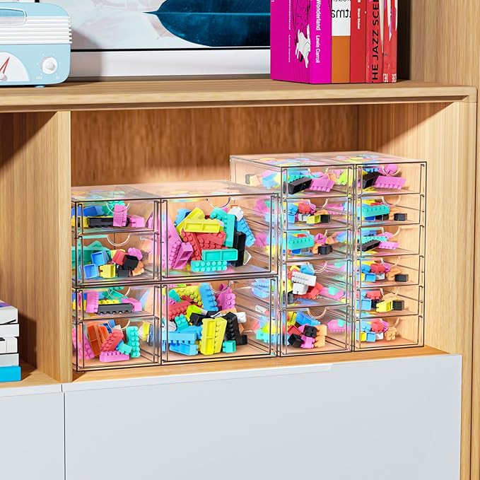 Acrylic Makeup Organizer with 17 Drawers, 4 Pack Clear Bathroom Counter Organizer for Palettes, Cosmetic, and Beauty Supplies,Ideal for Vanity, Cabinet,Desk Organization