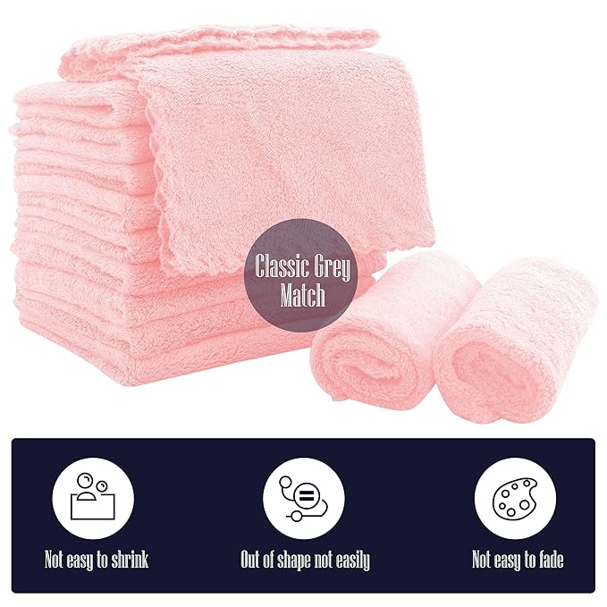 16 Pack Baby Washcloths - Luxury Coral Fleece - Extra Absorbent and Soft Wash Clothes for Newborns, Infants and Toddlers - Suitable for Sensitive Skin and New Born - Baby Shower - Pink,10x10 Inch
