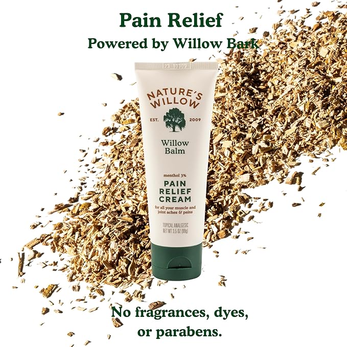 Nature's Willow Willow Balm Natural Pain Relief Cream for Muscles & Joints | Fast-Acting with Willow Bark & Menthol | Free from Artificial Fragrances & Dyes | 1-Pack | 3.5 fl oz