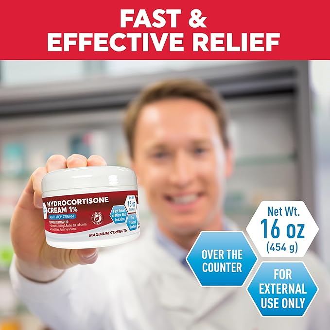MED Pride 1% Hydrocortisone Cream Bulk 16 Oz Maximum Strength Itch Relief for Eczema, Dermatitis, Rashes, Mosquito Bites