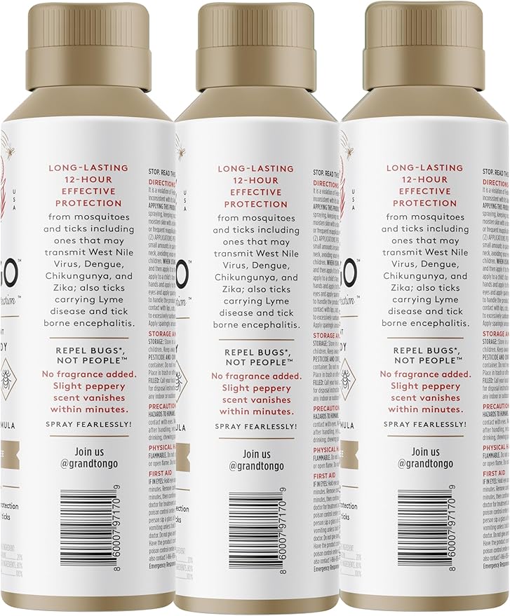 Fragrance Free Insect Repellent, 12-Hour Mosquito & Tick Protection, Picaridin-Based, Water-Based, Lightweight, Quick-Drying, DEET Alternative, Face & Body Use, 3 Pack