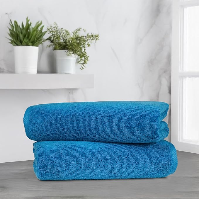 Amazon Basics 2 Piece Quick-Dry Oversize Bath Towel, 100% Cotton, Lake Blue, 54" x 30"