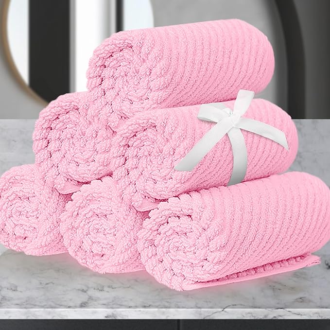 VOOVA & MOVAS Towels for Face, 13"x13" - 100% Cotton | Lightweight | Thick | Quick Dry | Soft | Absorbent, Luxury Hand Towels Set of 6, Fluffy Facial Towels for Bathroom, Towel Gift Set, Baby Pink