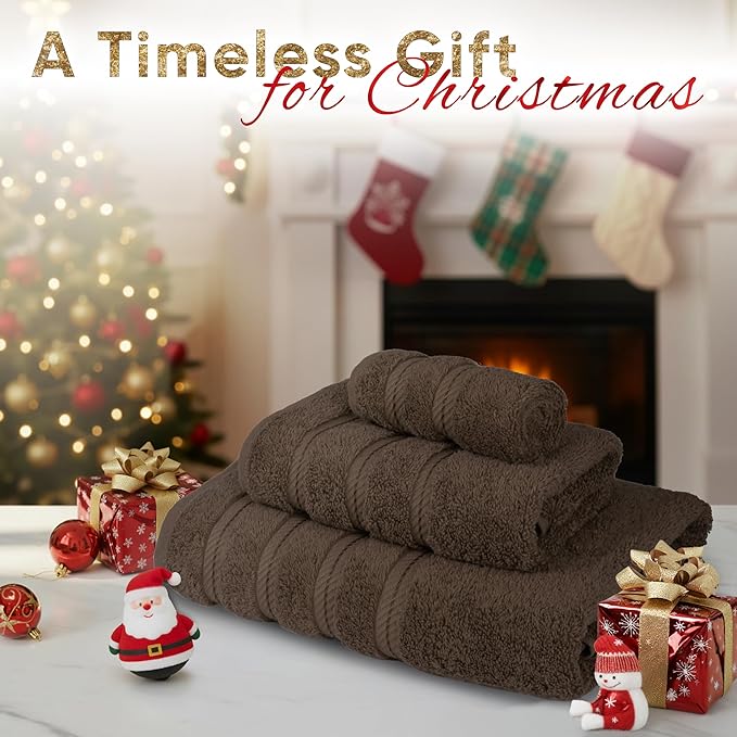 American Soft Linen Premium 3 Piece Towel Set, 1 Bath Towel 1 Hand Towel 1 Washcloth, 600 GSM 100% Cotton Turkish Towels for Bathroom, Brown Towel Set