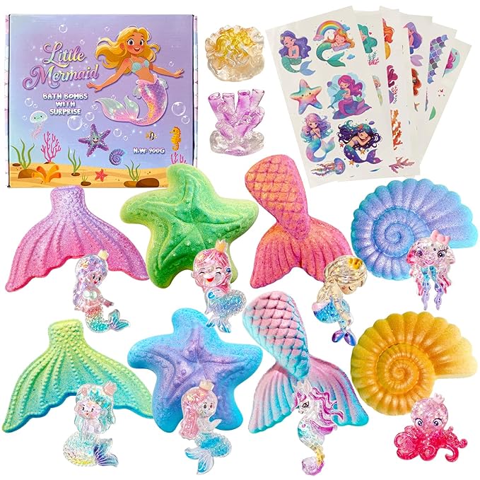Mermaid Bath Bombs for Kids with Surprse Inside, 8PK XXL Kids Bath Bombs Gift Set for Girls, Birthday Gifts, Mermaid Party Favors, Princess Gift Box