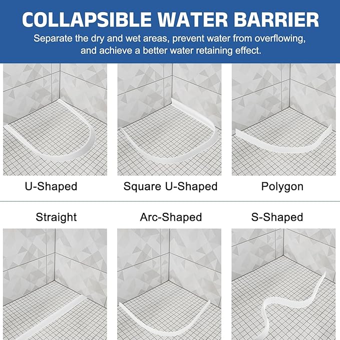 uxcell Shower Water Barrier, 78" TPE Splash Guard Shower Water Stopper Retention System for Bathtub Sink Washing Machine Dry and Wet Separation, 1.18"W x 1.77"H, Clear