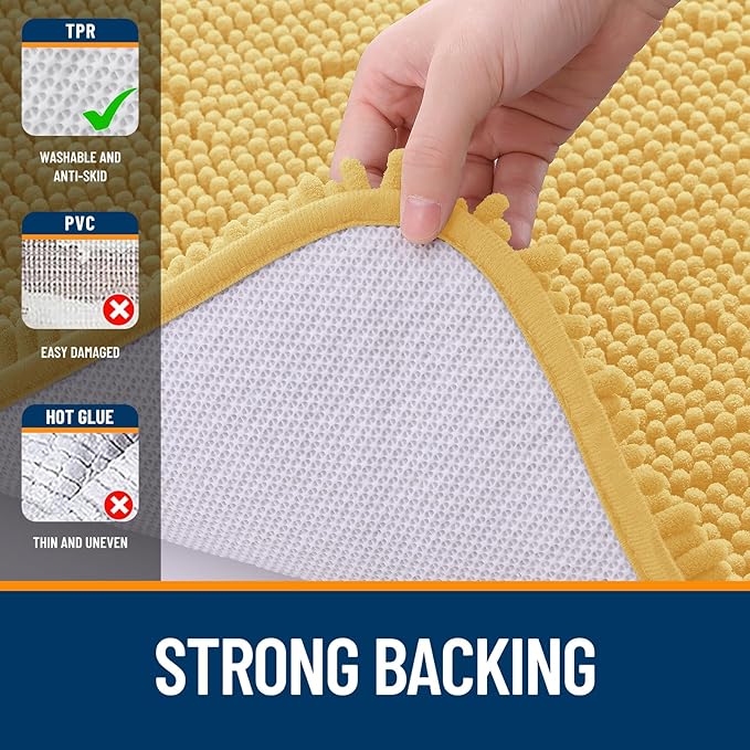 OLANLY Bathroom Rugs 70x24, Extra Soft Absorbent Chenille Bath Rugs, Rubber Backing Quick Dry, Machine Washable Bath Mats for Bathroom Floor, Tub and Shower, Home Decor Accessories, Yellow