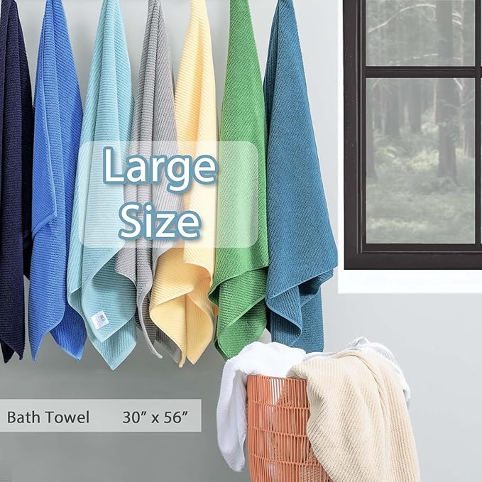 Turquoise Bath Towels (4PC Large, 30"x56") - 100% Cotton | Quick Dry | Light Weight | Thick | Soft | Absorbent, Luxury Shower Towels with Hanging Loops, Towel Gift Set, Turquoise Bathroom Accessories
