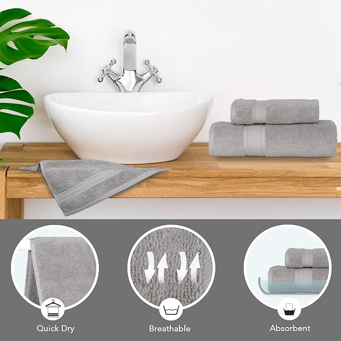 NOVA Luxury Linen - Hotel Quality Turkish Towel Set for Bathroom (6 Pcs Towel Set, Mirage Grey)