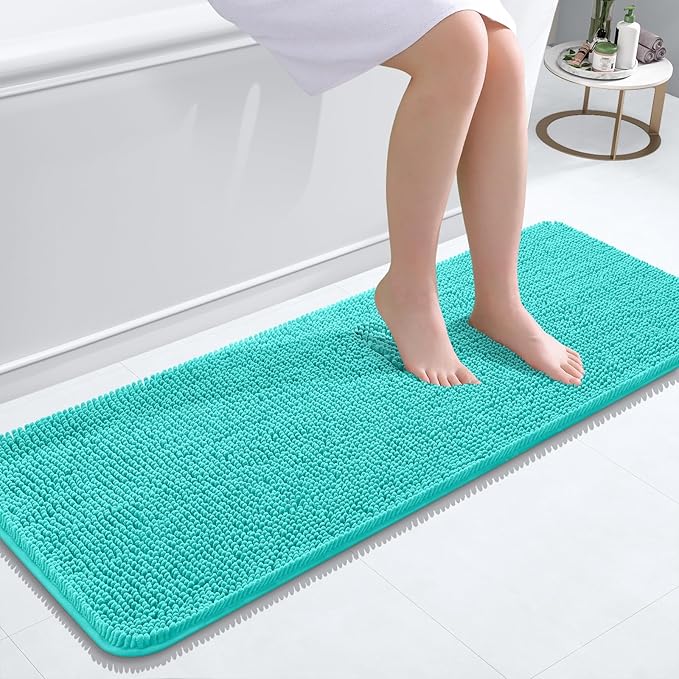 OLANLY Bathroom Rugs 47x17, Extra Soft Absorbent Chenille Bath Rugs, Rubber Backing Quick Dry, Machine Washable Bath Mats for Bathroom Floor, Tub and Shower, Home Decor Accessories, Teal
