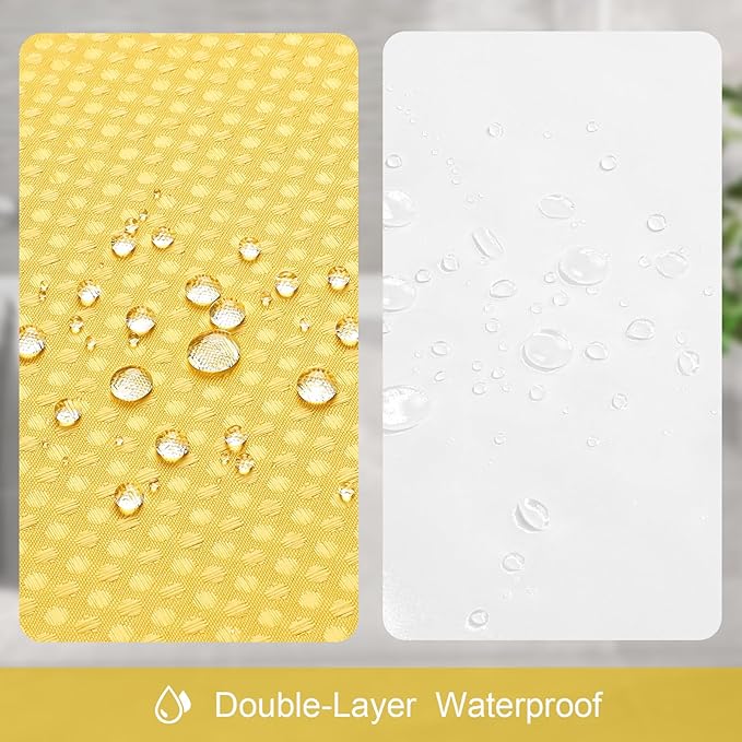 3 in 1 Long Yellow Shower Curtain Set-72 W x 78 H, Modern Waffle and PEVA Liner Set with 12 Stainless Steel Hooks, Waterproof Fabric for Bathroom
