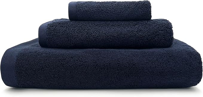 Lincoln & Palm 3 Piece Turkish Towels Set, Thick, Soft, Plush 700 GSM Spa & Hotel Quality, Silver Infused SILVERbac | Bath 58x30, Hand 30x16, Face Wash Cloth 13x13 (Navy, 3 Piece Towel Set)