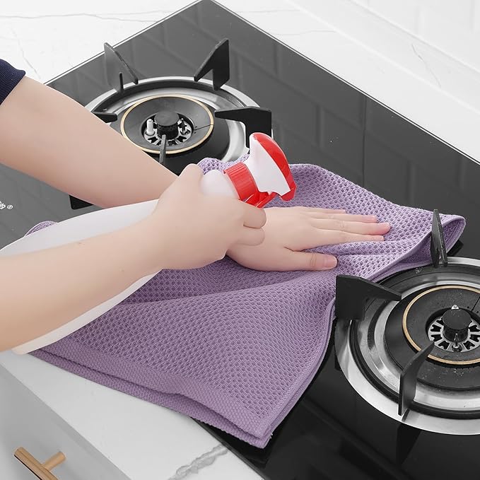 Homaxy 100% Cotton Waffle Weave Kitchen Dish Towels, Ultra Soft Absorbent Quick Drying Cleaning Towel, 13 x 28 Inches, 8-Pack, Lavender