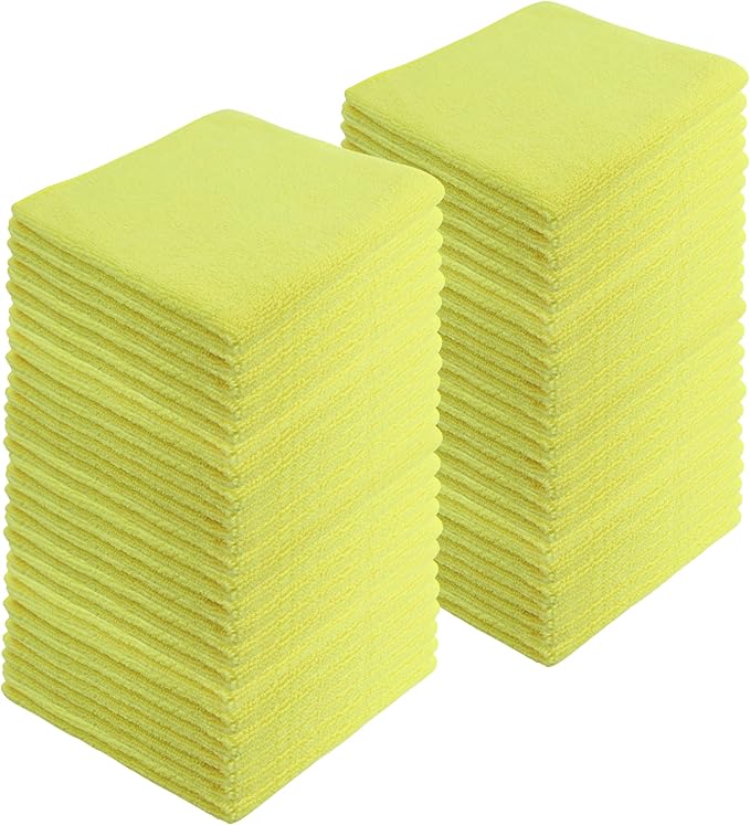 Microfiber Cleaning Cloths,48 Pack, 16"x16", All-Purpose, Softer, Highly Absorbent, Lint-Free, Reusable, Washable Pro Towels, Yellow, for House, Kitchen, Bathroom, Car, Office