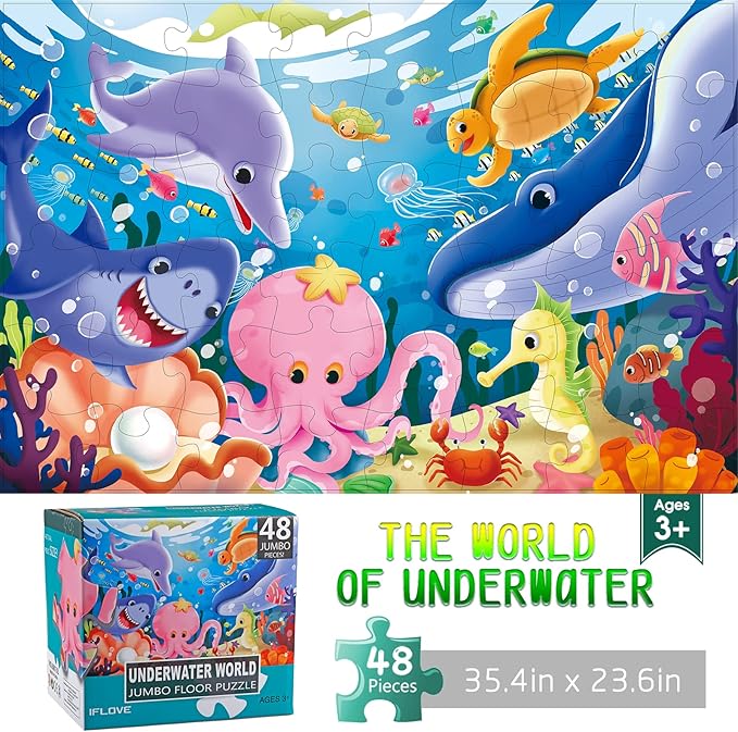 Jumbo Floor Puzzle for Kids Underwater Jigsaw Large Puzzles 48 Piece for Toddler Children Learning Preschool Educational Intellectual Development Toys 3-5 4-8 Years Old Gift for Boys and Girls