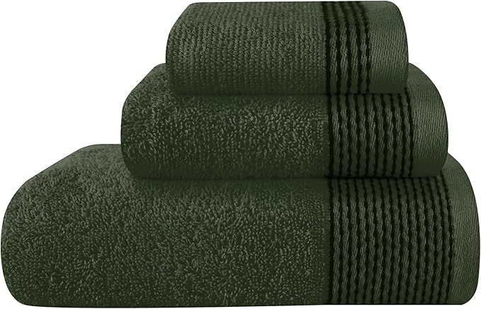 Belizzi Home Ultra Soft 3 Pack Cotton Towel Set, Contains a Bath Towel 28x55 inch, a Hand Towel 16x24 inch & a Wash Coth 12x12 inch, Ideal Everyday use, Compact & Lightweight -Olive Green
